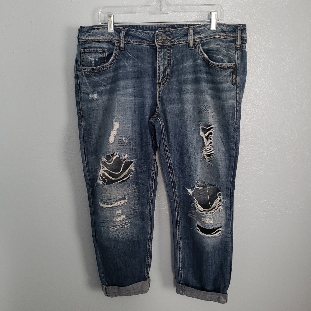Silver Destructed Boyfriend Jeans